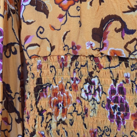 Anthropologie Floral Surplice Neck Blouse Ruffles Size Medium Yellow Red Cropped - Picture 9 of 12